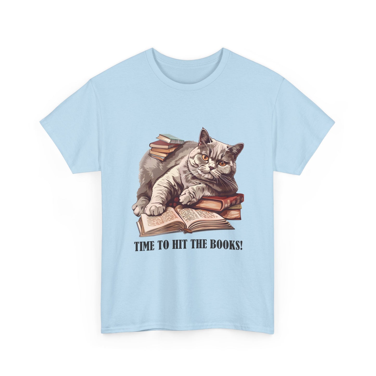 Cat & Books T-Shirt — "Time to Hit the Books" Cute Study Cat Tee