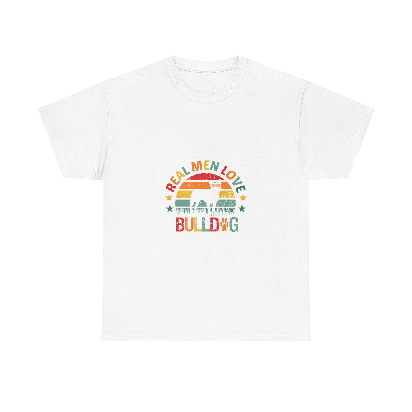 Bulldog T-Shirt — "Real Men Love Bulldog" Retro Rainbow Graphic Tee