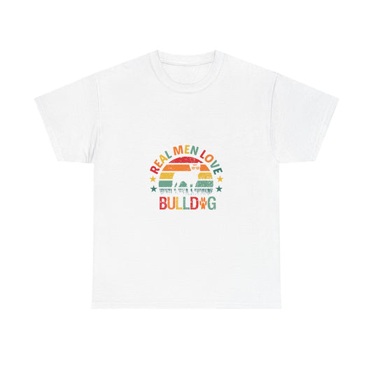 Bulldog T-Shirt — "Real Men Love Bulldog" Retro Rainbow Graphic Tee