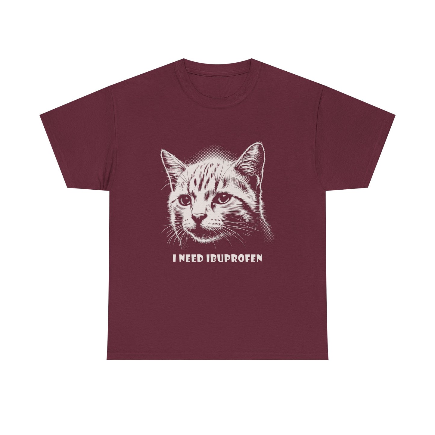 Cat Head T-Shirt — "I Need Ibuprofen" Funny Graphic Tee