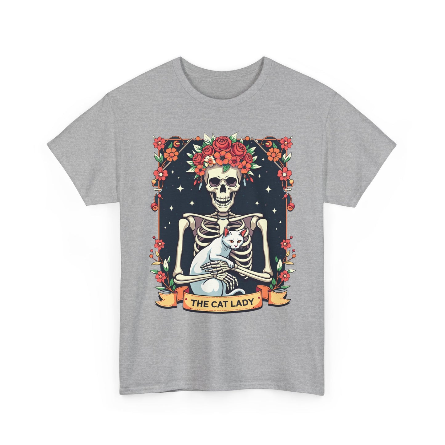 Cat Lady Skeleton T-Shirt — Floral Day of the Dead Cat Tee
