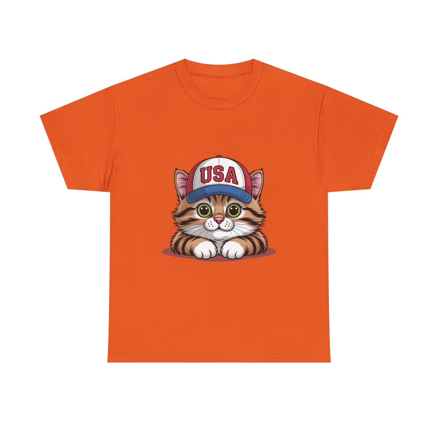 USA Kitten T-Shirt – Cute Cat Wearing USA Cap, Patriotic Fourth of July Tee