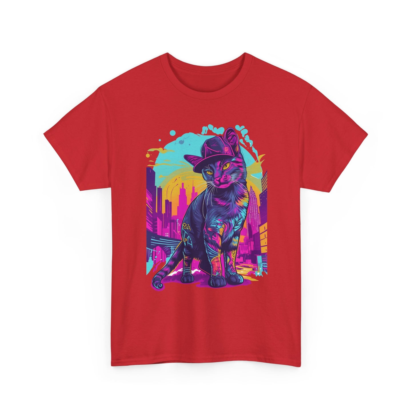 Neon City Cat Tee — Retro Vaporwave Cat T-Shirt