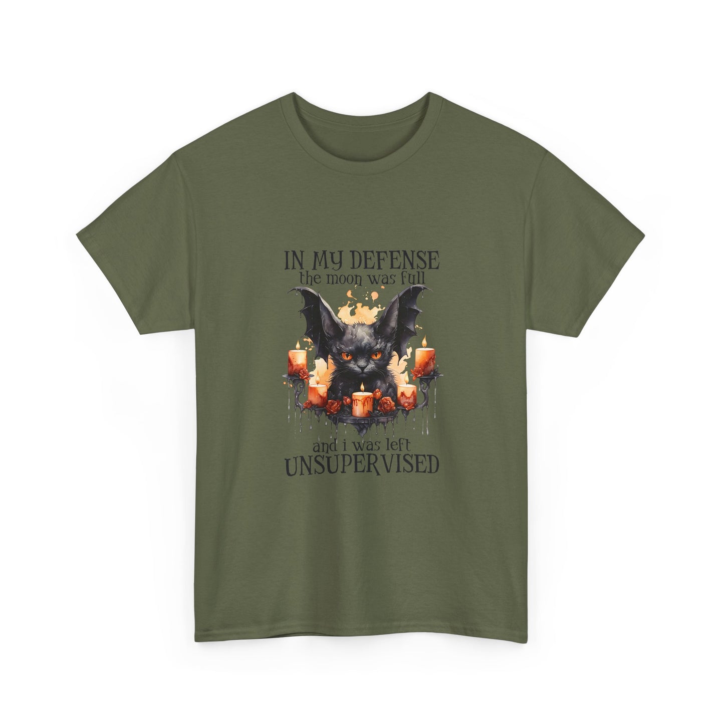 Bat Candle Tee - "In My Defense the Moon Was Full" Halloween Graphic T-Shirt