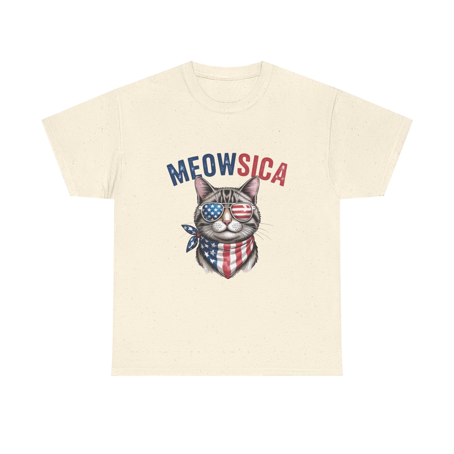 Meowsica Cat T‑Shirt — Patriotic American Flag Kitty Tee