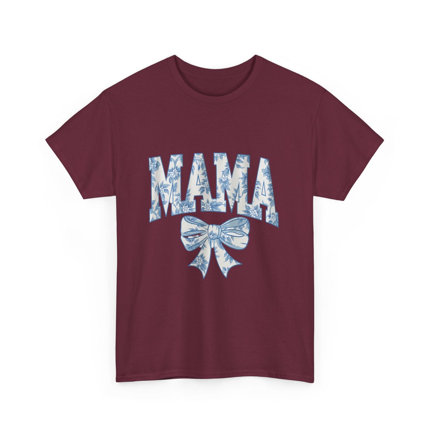 Mama Floral Bow Tee — Blue Watercolor Mom Shirt for Mother's Day