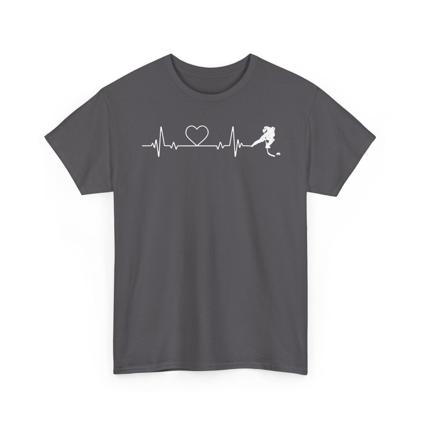 Running Heartbeat T-Shirt — Runner ECG Line with Heart Graphic