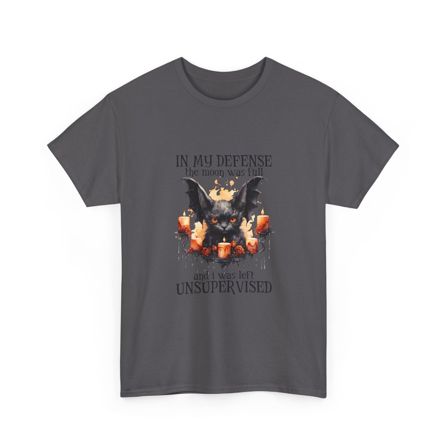 Bat Candle Tee - "In My Defense the Moon Was Full" Halloween Graphic T-Shirt