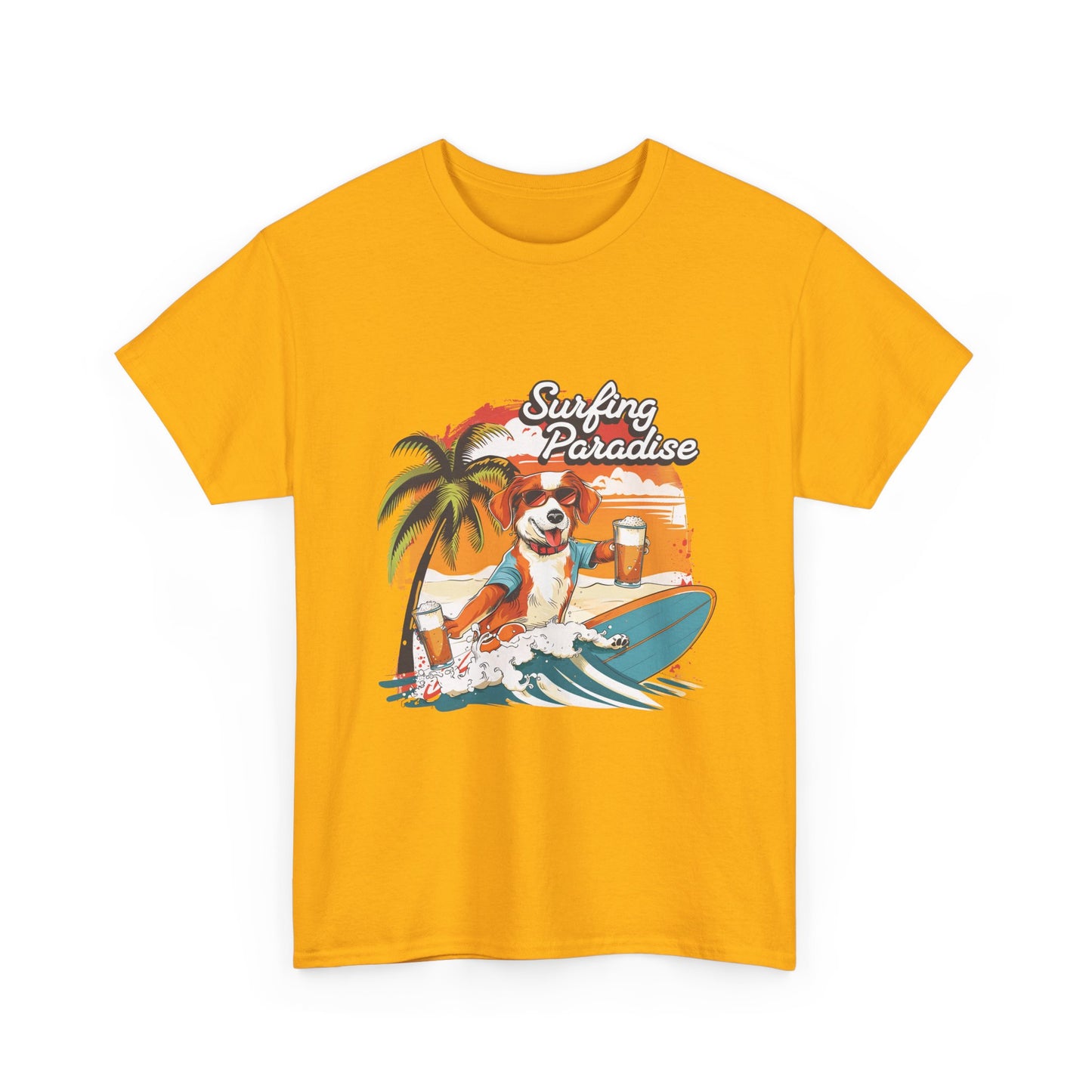 Surfing Paradise Dog T-Shirt – Retro Palm Beach Surf Tee