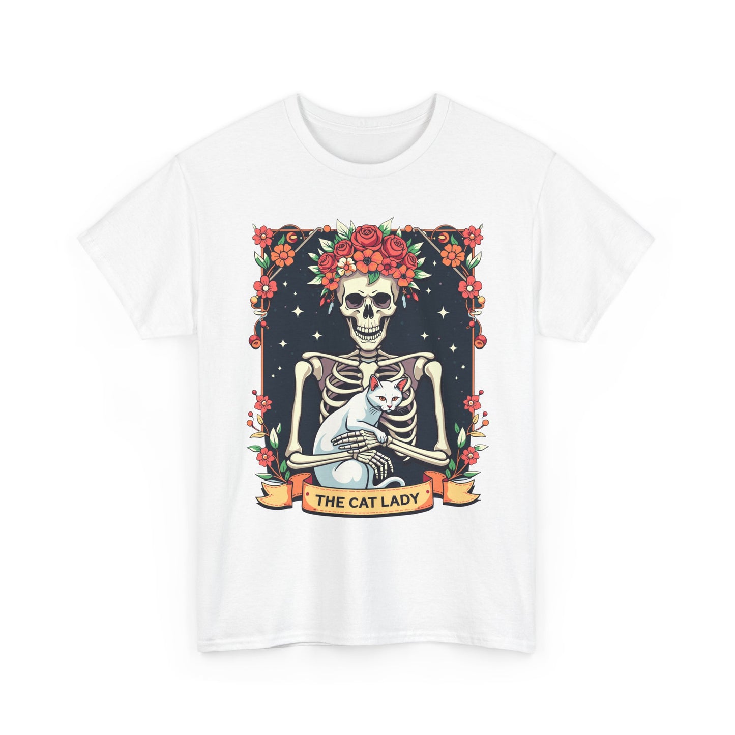 Cat Lady Skeleton T-Shirt — Floral Day of the Dead Cat Tee