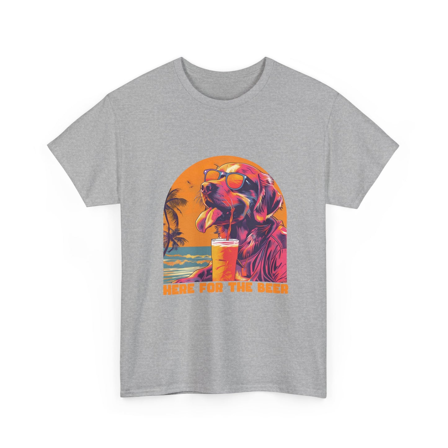 T-Shirt — 'Here For The Beer' Flamingo Beach Graphic Tee