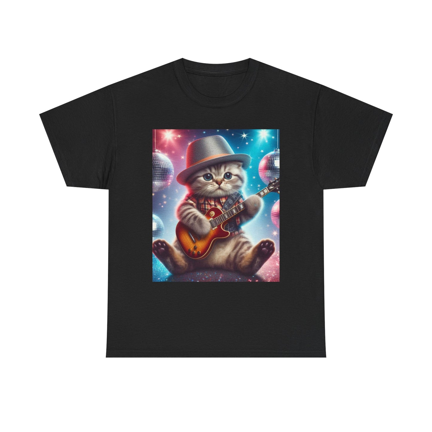 Cat Guitarist T-Shirt — Cute Kitten Playing Electric Guitar Tee