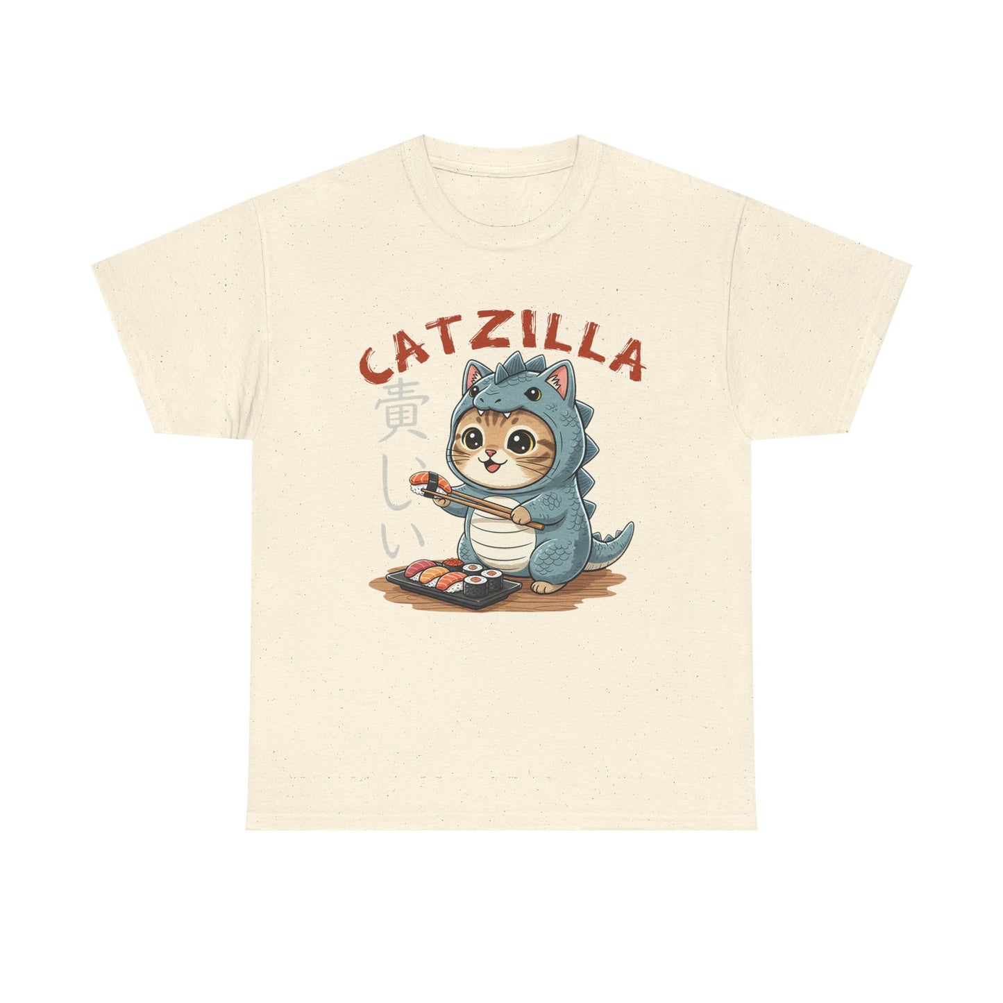 Catzilla T-Shirt — Cute Cat Dinosaur Costume Eating Sushi Graphic Tee