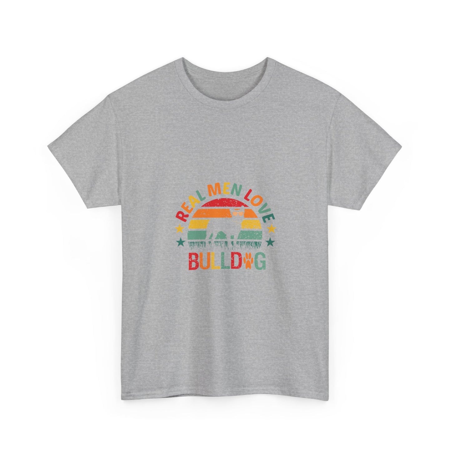Bulldog T-Shirt — "Real Men Love Bulldog" Retro Rainbow Graphic Tee