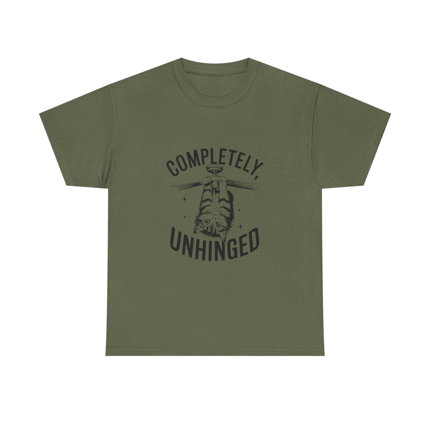 Funny T-Shirt — Completely Unhinged Graphic Tee (Vintage Cat Illustration)