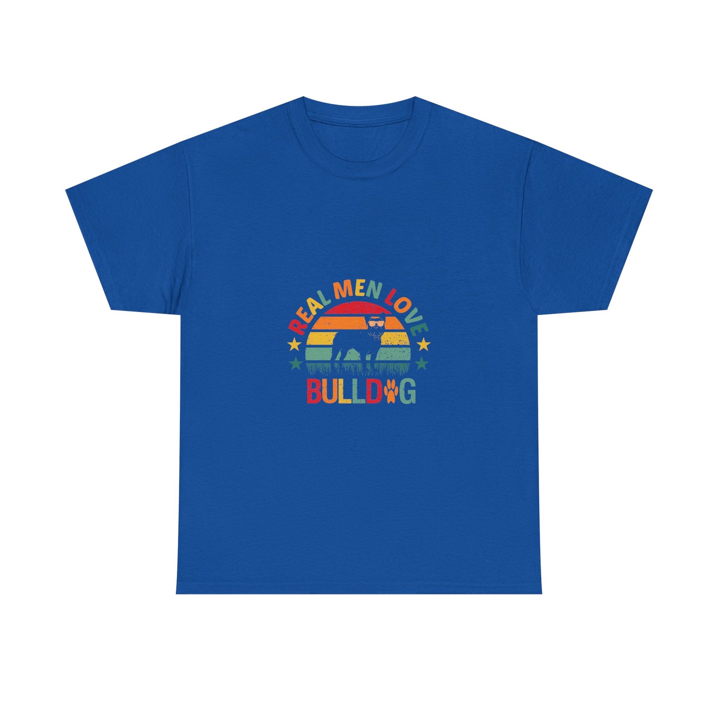 Bulldog T-Shirt — "Real Men Love Bulldog" Retro Rainbow Graphic Tee