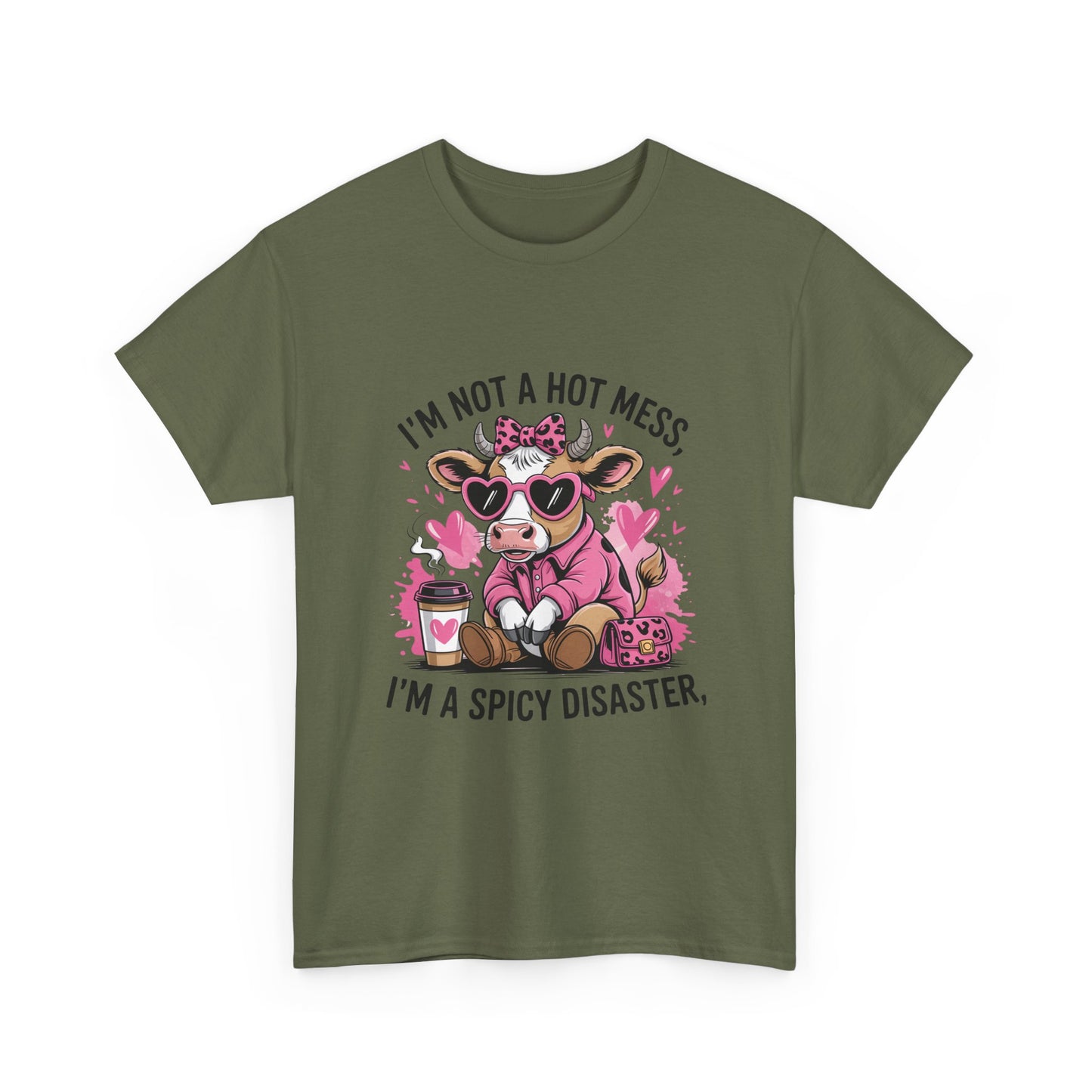T‑Shirt — "I’m Not a Hot Mess, I’m a Spicy Disaster" Cute Cow Graphic Tee