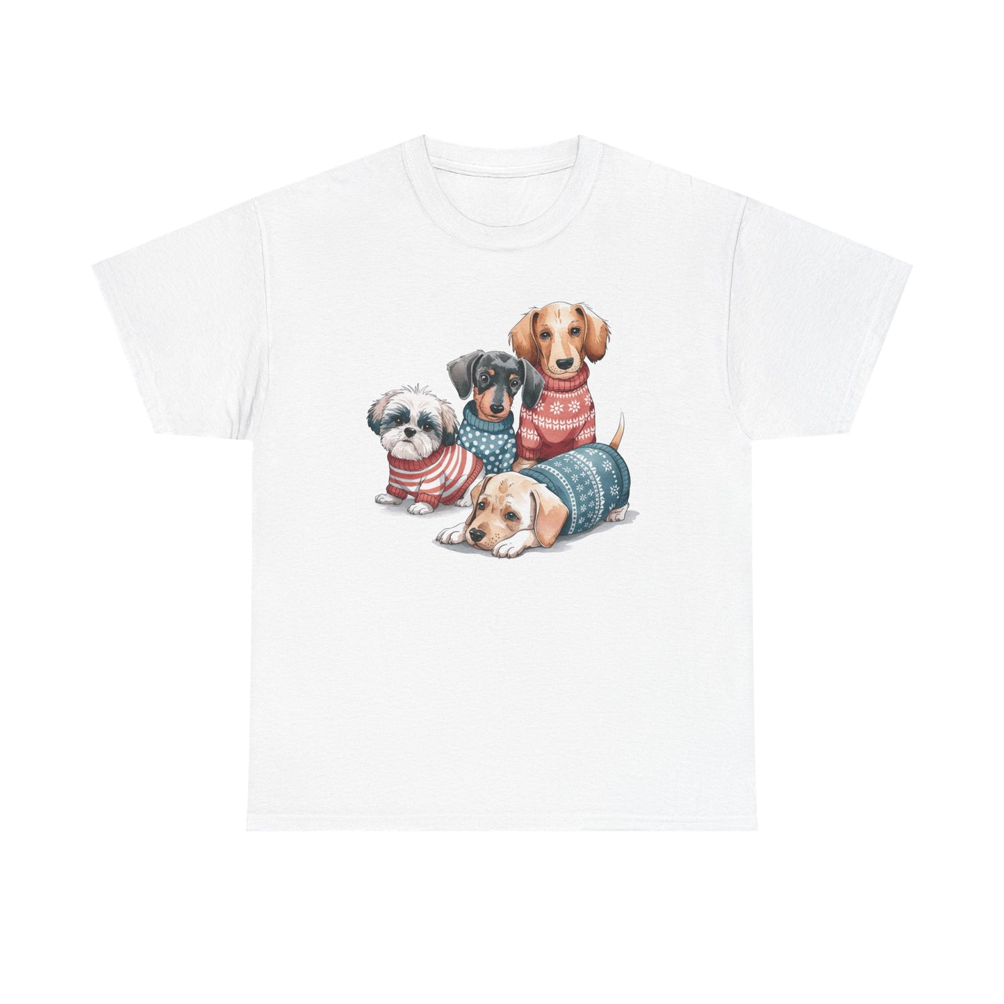 Dog Squad Tee — Cute Puppies in Cozy Sweaters Graphic T-Shirt