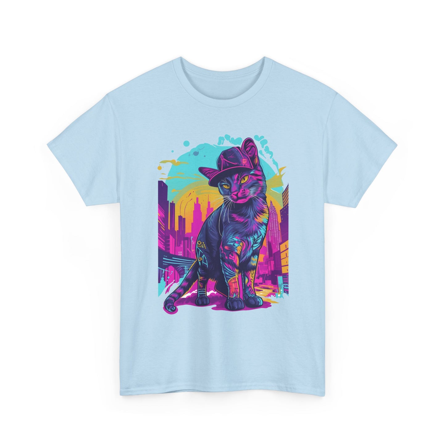 Neon City Cat Tee — Retro Vaporwave Cat T-Shirt