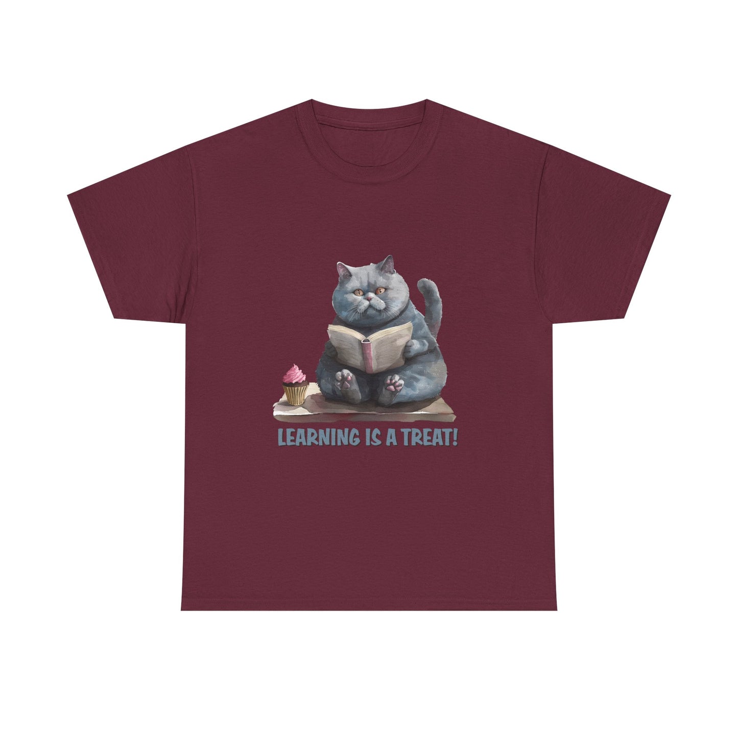 Cat Reading T-Shirt — "Learning Is a Treat" Cute Book Lover Tee