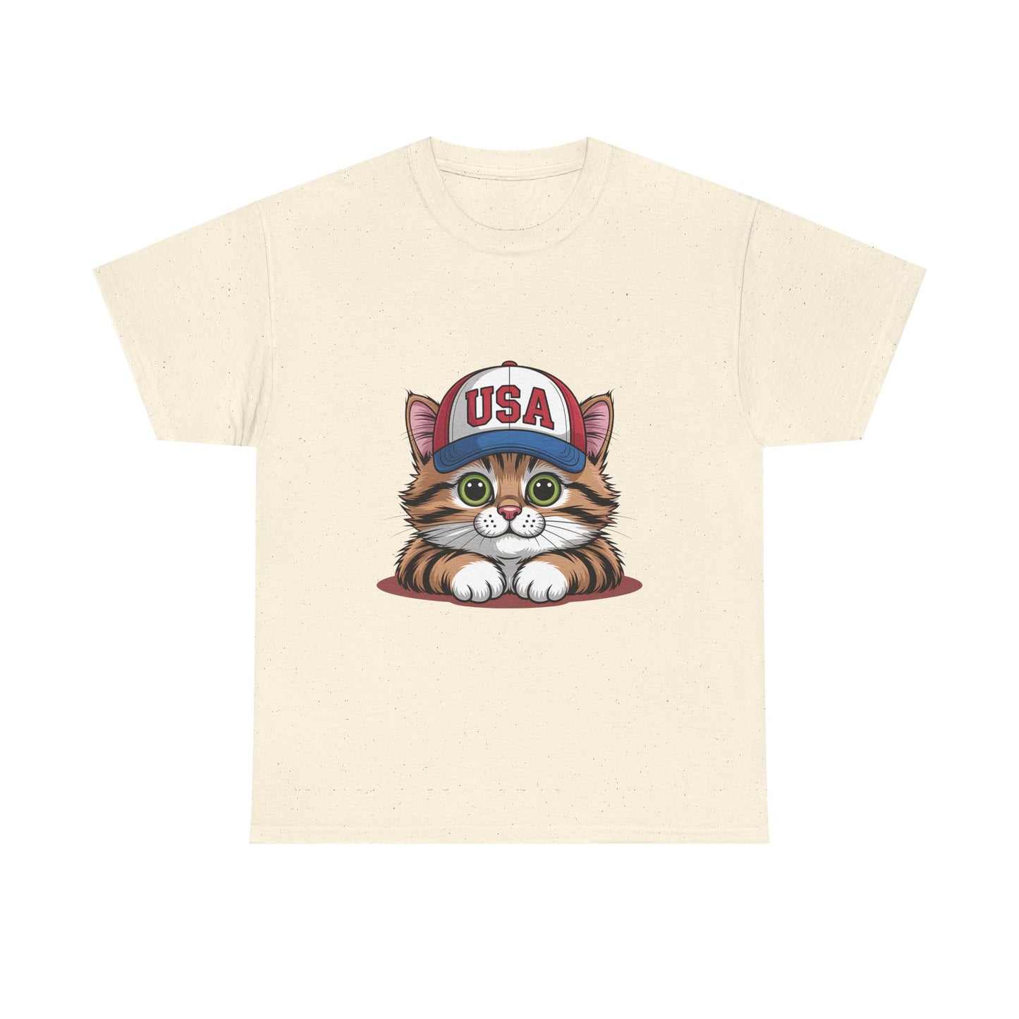 USA Kitten T-Shirt – Cute Cat Wearing USA Cap, Patriotic Fourth of July Tee