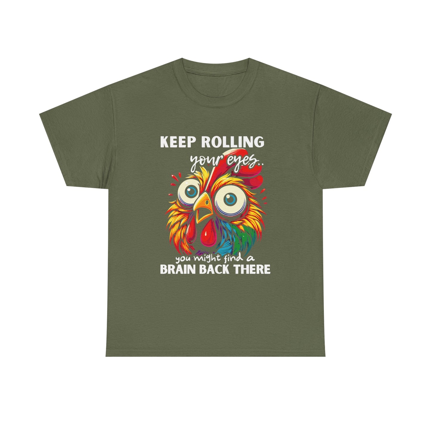 Funny Unisex Heavy Cotton Tee - 'Keep Rolling Your Eyes' Colorful Chicken Design