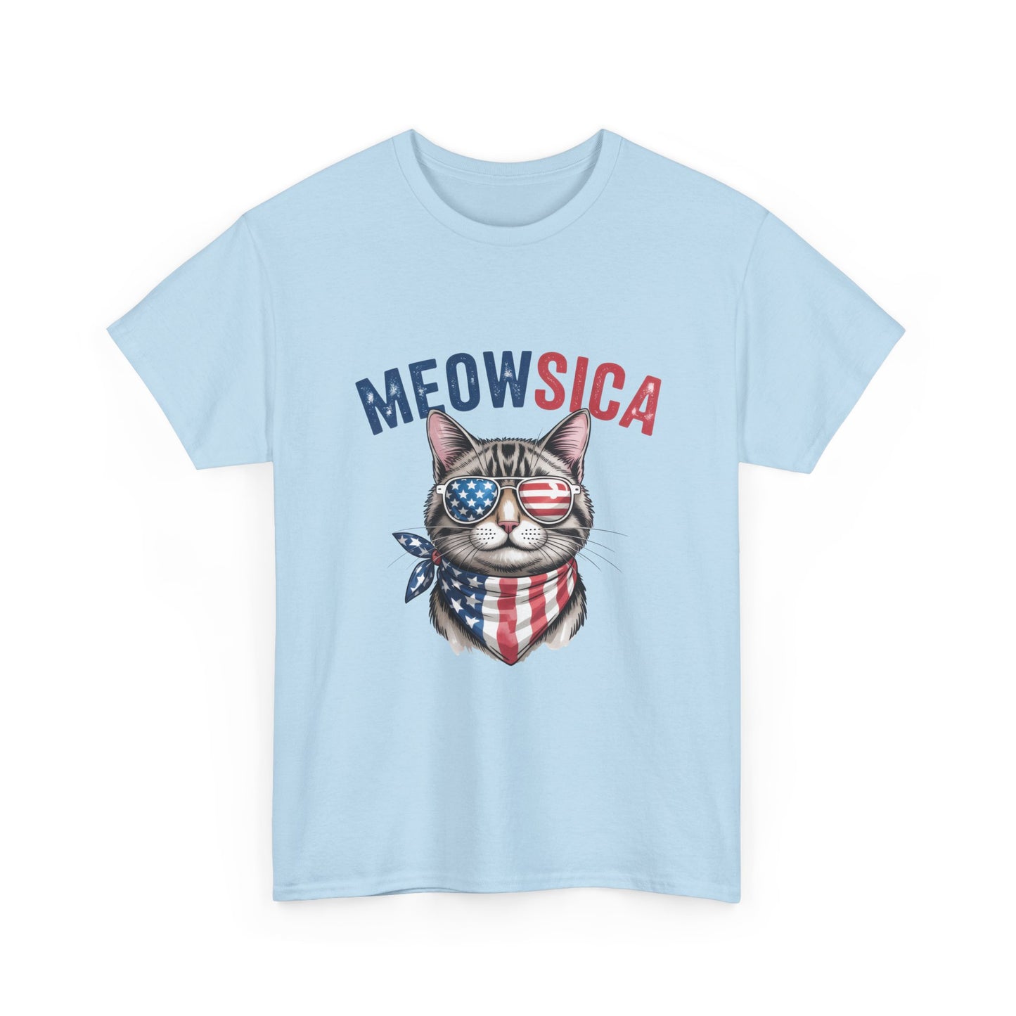 Meowsica Cat T‑Shirt — Patriotic American Flag Kitty Tee