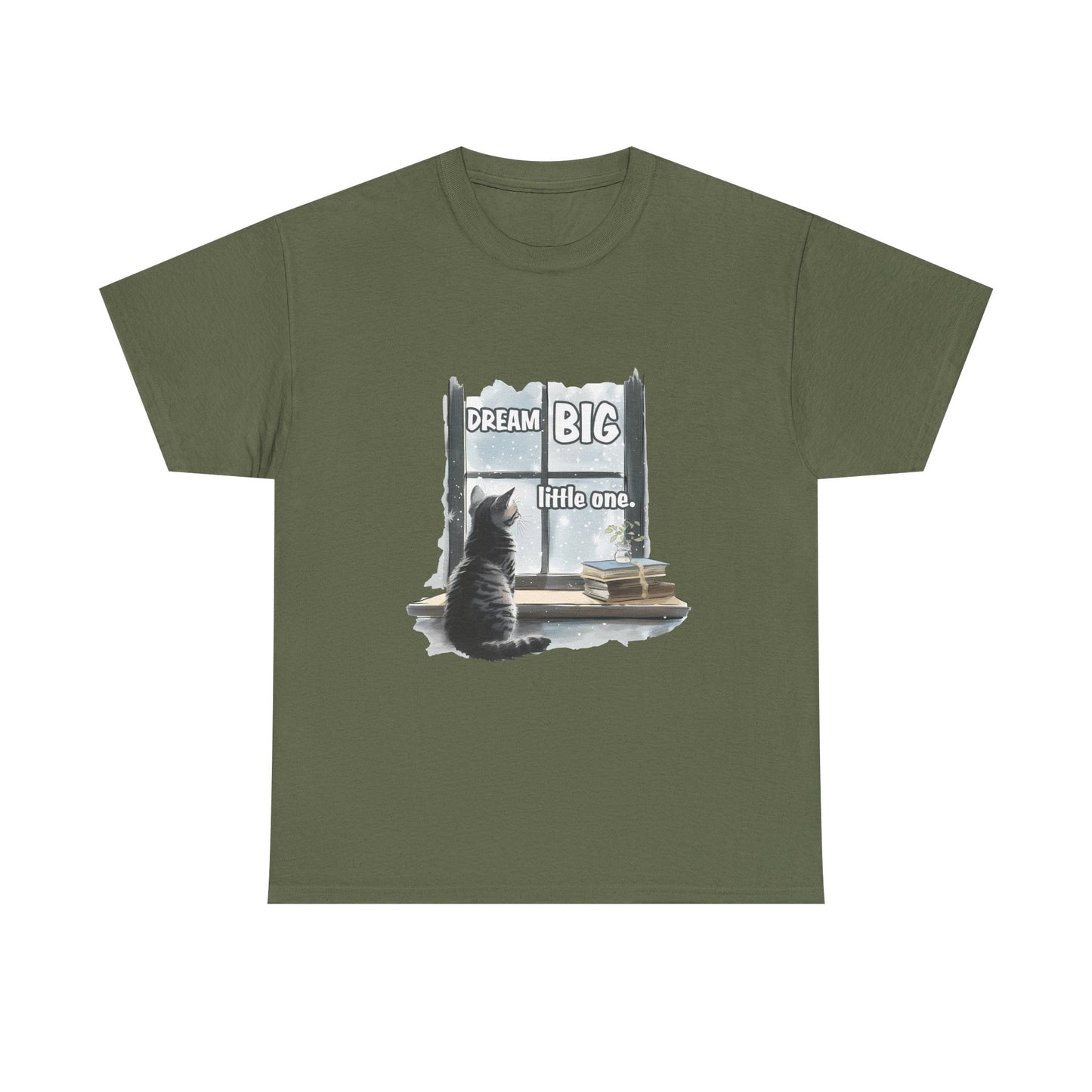 Dream Big Little One T‑Shirt — Cat at Window Inspirational Kids Tee