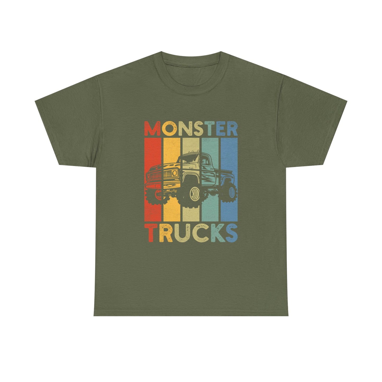 Monster Trucks Retro Tee – Vintage Striped Kids & Adult Off-Road Truck Shirt
