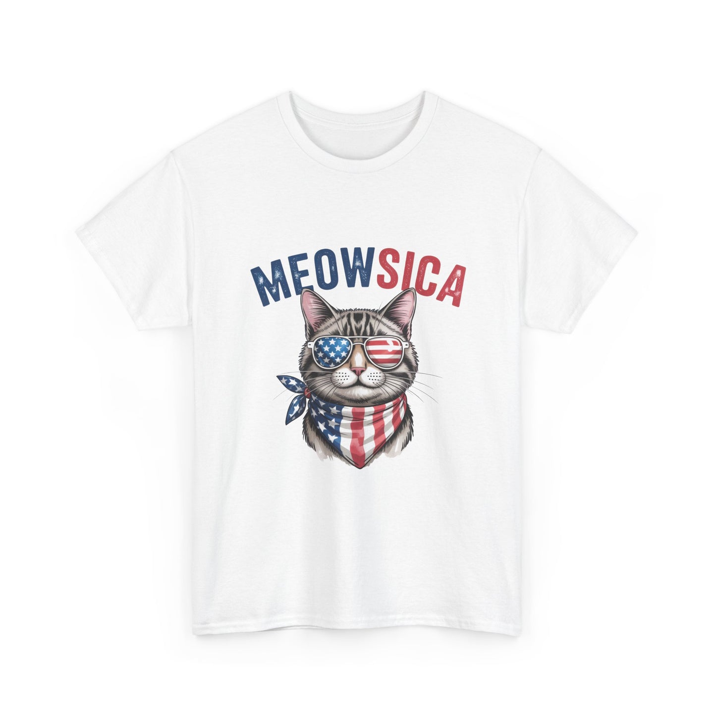 Meowsica Cat T‑Shirt — Patriotic American Flag Kitty Tee