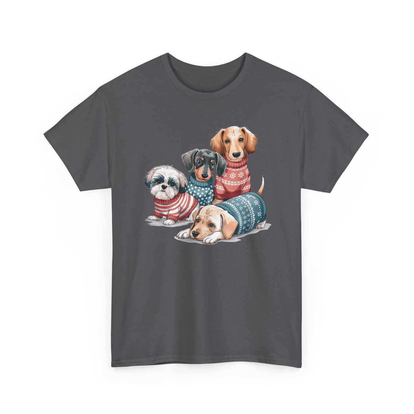 Dog Squad Tee — Cute Puppies in Cozy Sweaters Graphic T-Shirt