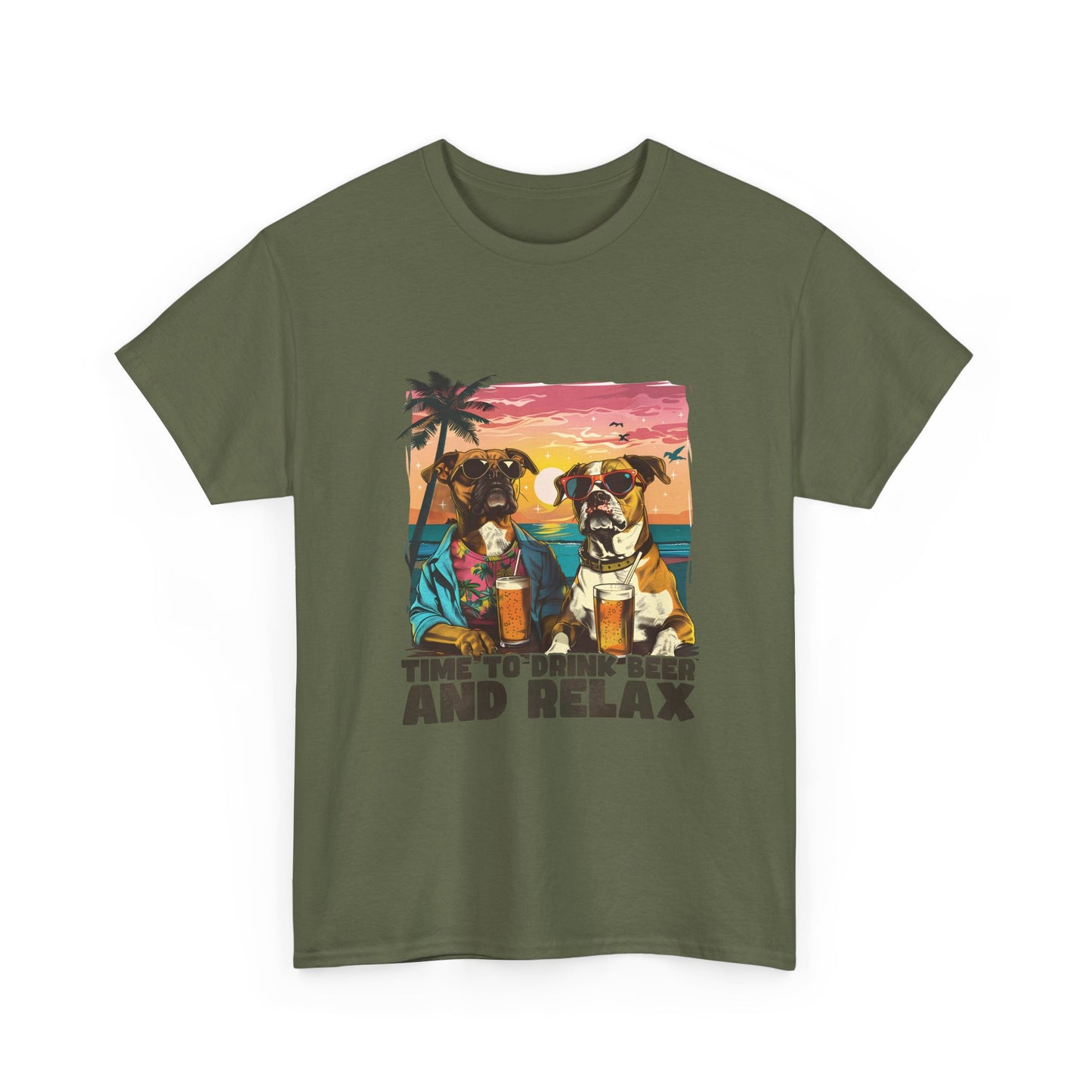 Time to Drink Beer and Relax T-Shirt — Retro Beach Dogs Design