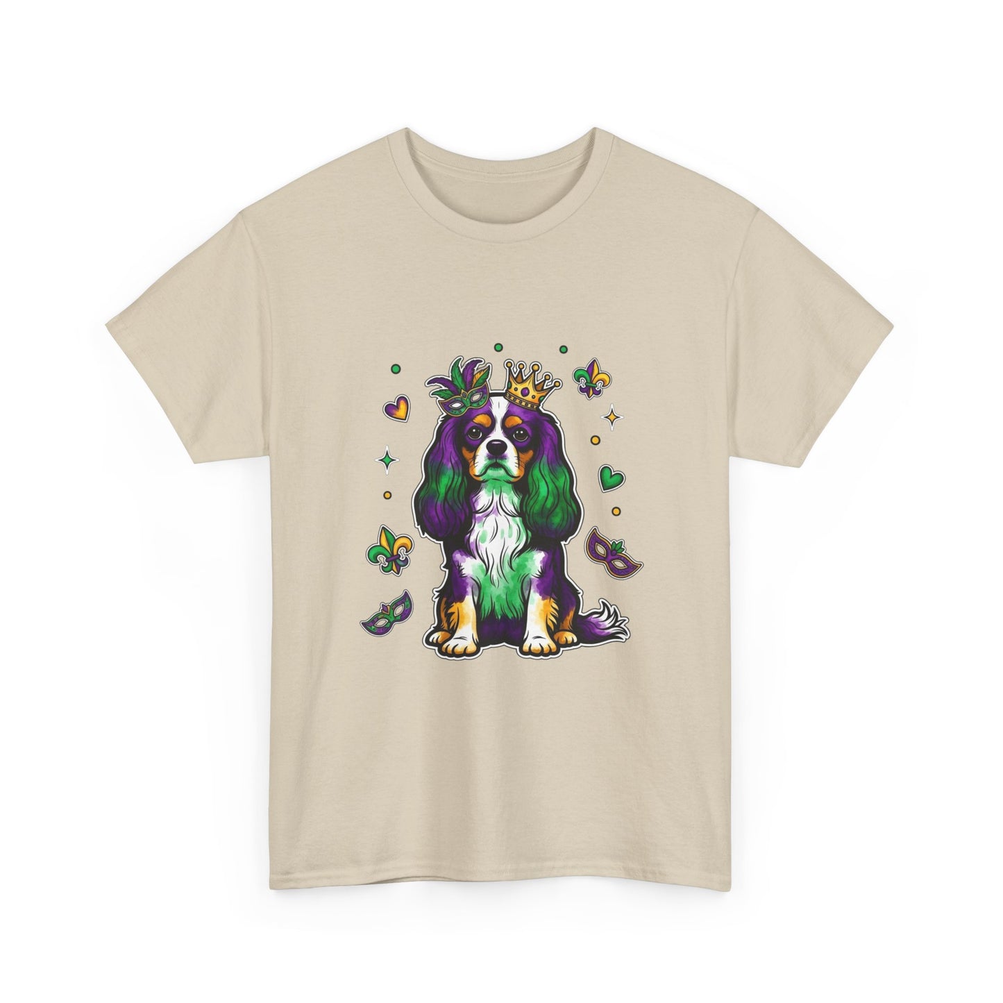 Mardi Gras Cavalier King Charles Dog T‑Shirt — King & Mask Festival Tee