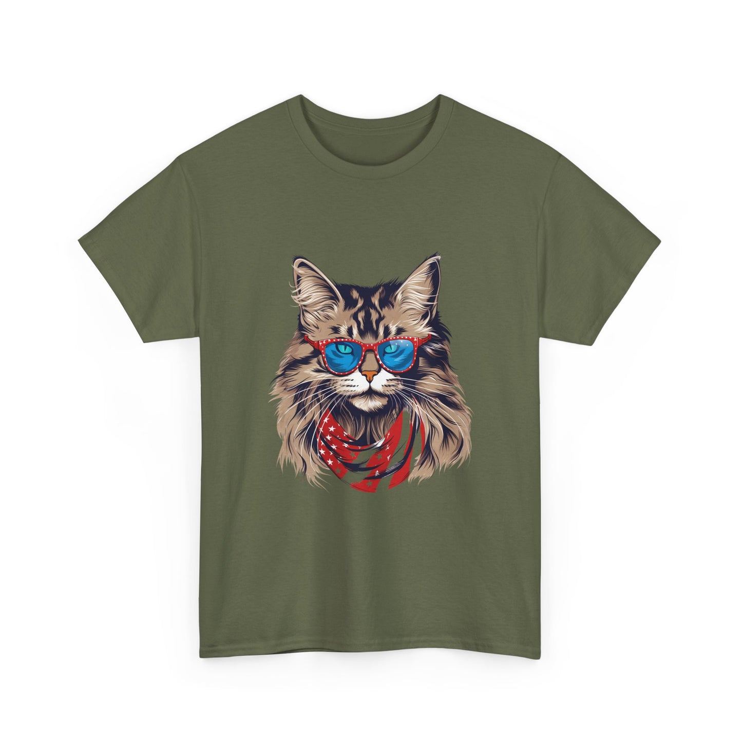 Patriotic Cat Tee — Cat with American Flag Bandana & Sunglasses T-Shirt
