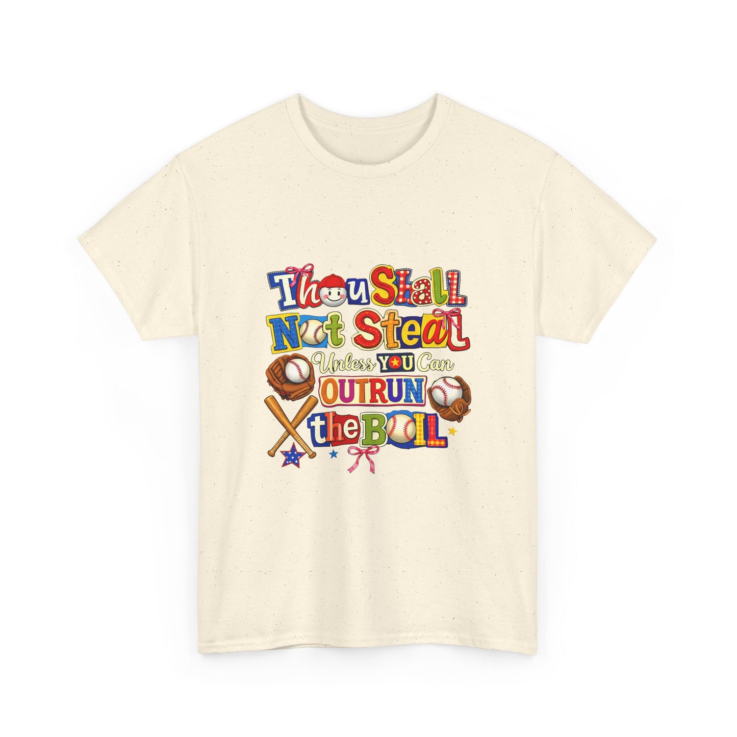 Baseball Mom/Coach T-Shirt – "Thou Shall Not Steal Unless You Can Outrun The Ball" Colorful Sports Tee