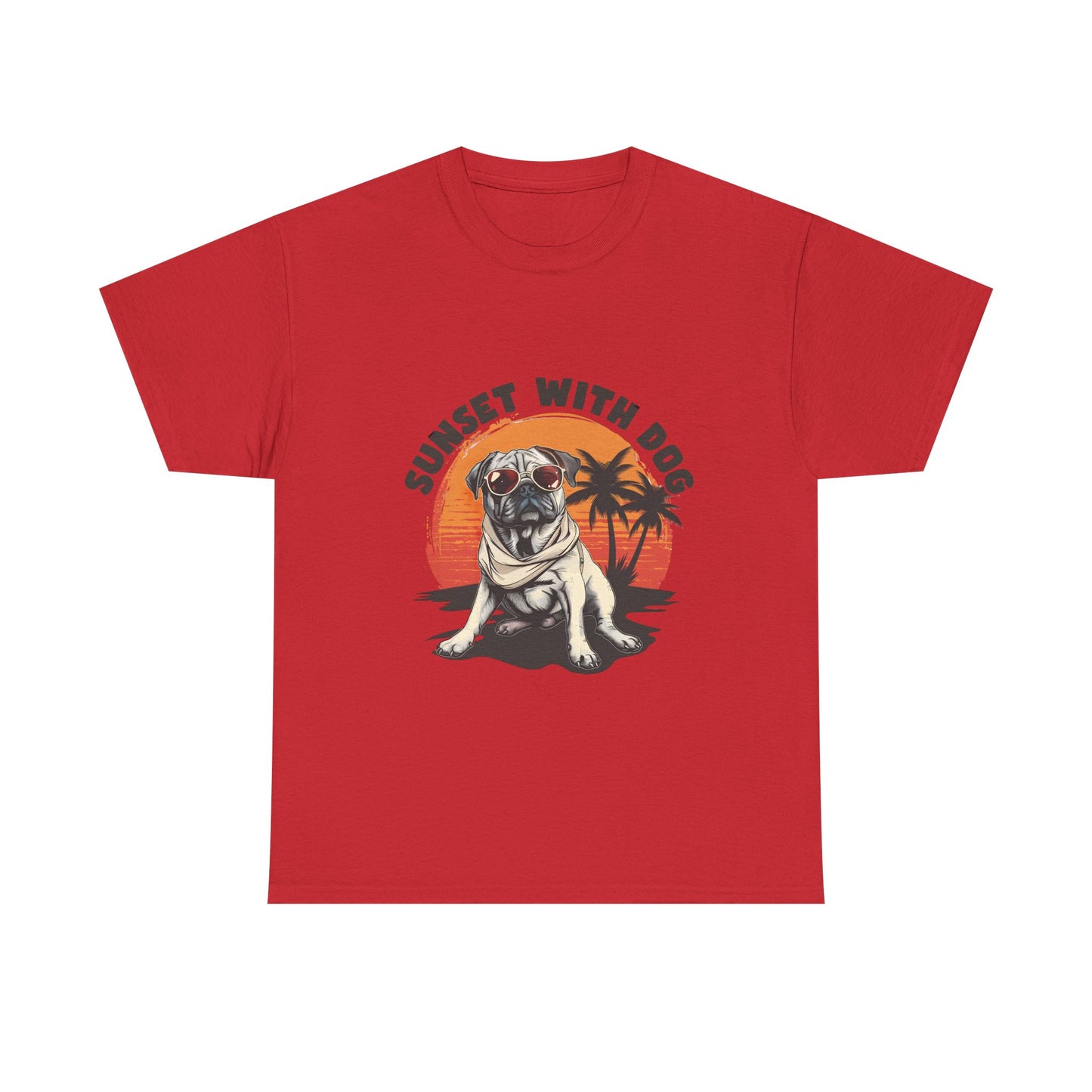 Sunset With Dog T-Shirt – Retro Beach Pug Tee