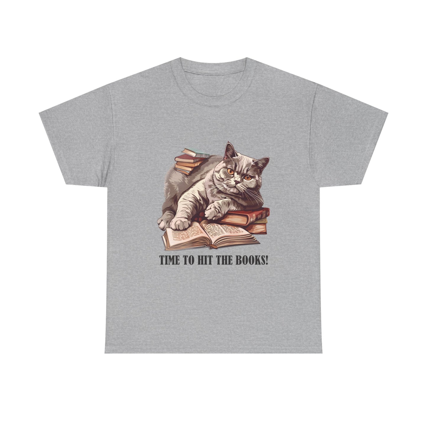 Cat & Books T-Shirt — "Time to Hit the Books" Cute Study Cat Tee