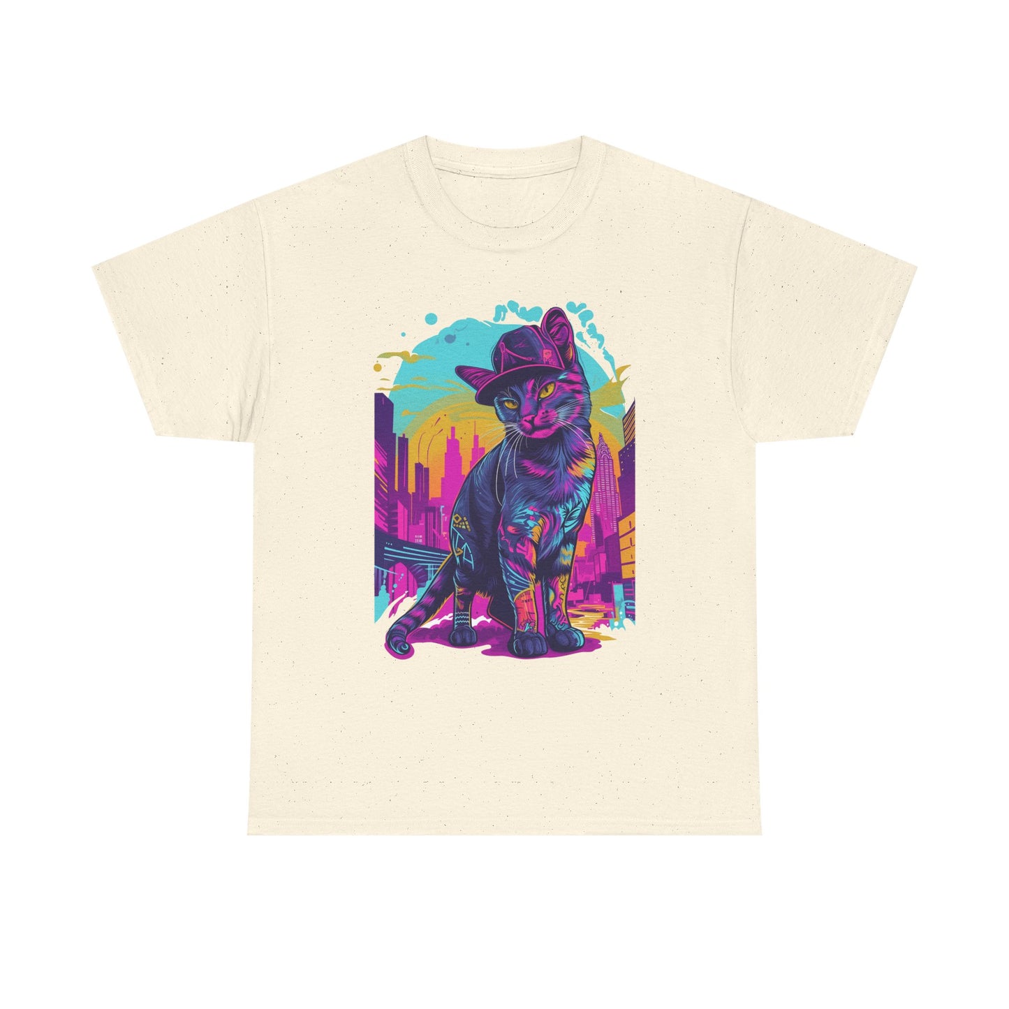 Neon City Cat Tee — Retro Vaporwave Cat T-Shirt