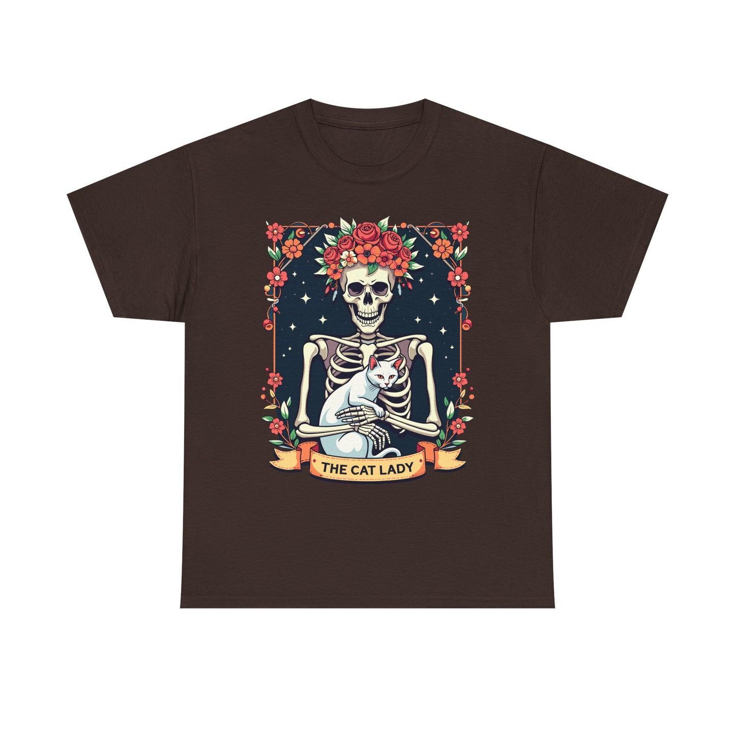Cat Lady Skeleton T-Shirt — Floral Day of the Dead Cat Tee