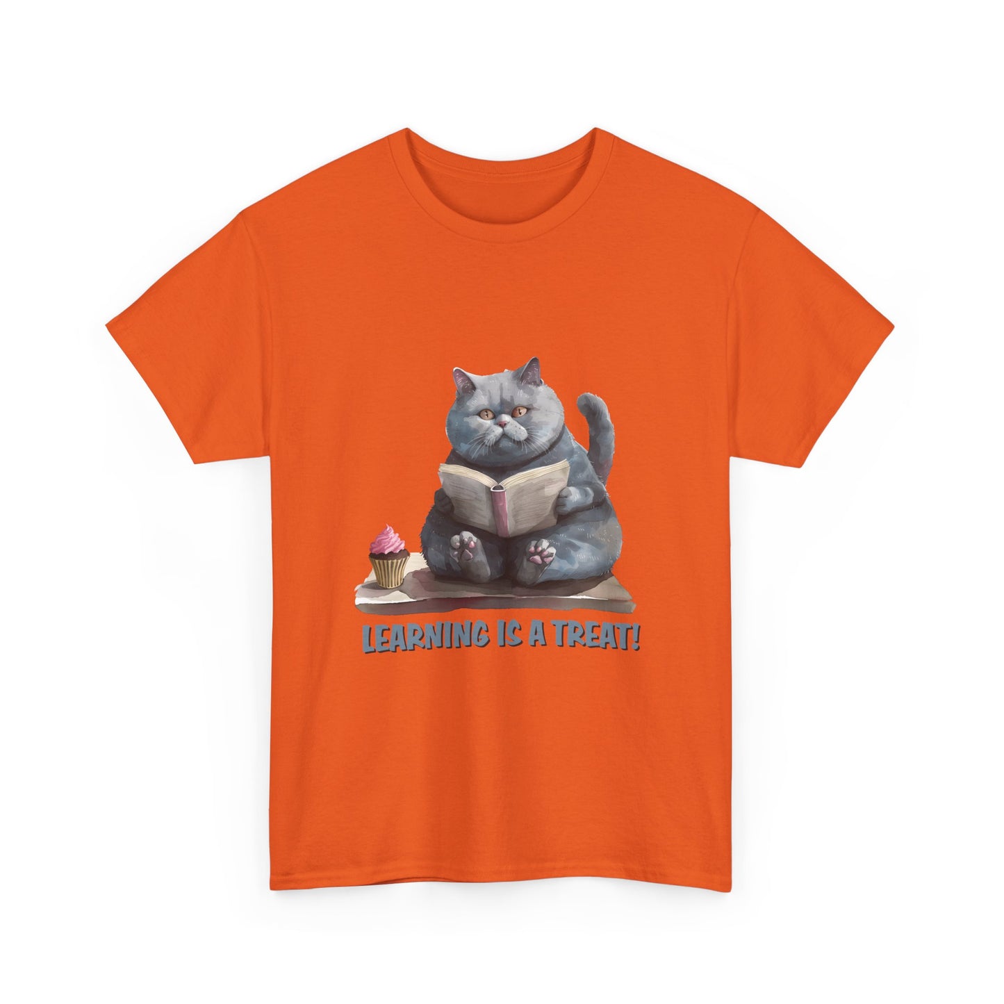 Cat Reading T-Shirt — "Learning Is a Treat" Cute Book Lover Tee