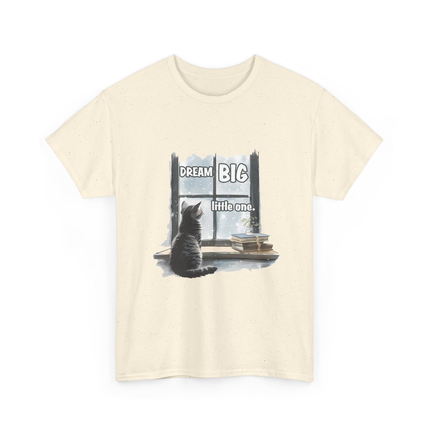 Dream Big Little One T‑Shirt — Cat at Window Inspirational Kids Tee
