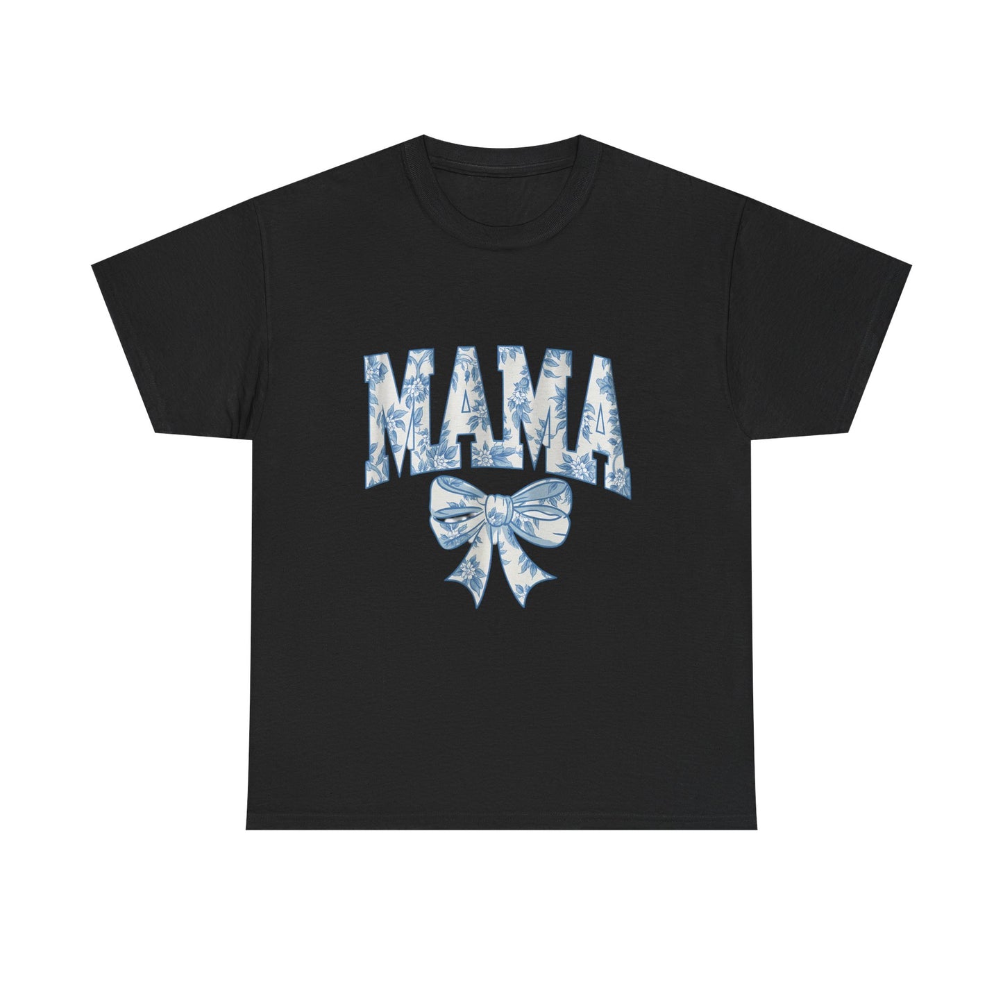 Mama Floral Bow Tee — Blue Watercolor Mom Shirt for Mother's Day