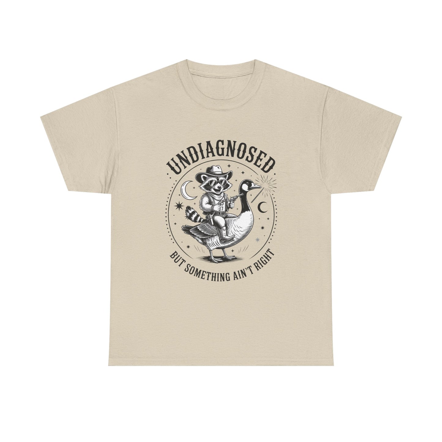 Undiagnosed But Something Ain't Right T-Shirt — Funny Retro Raccoon Riding Goose Tee