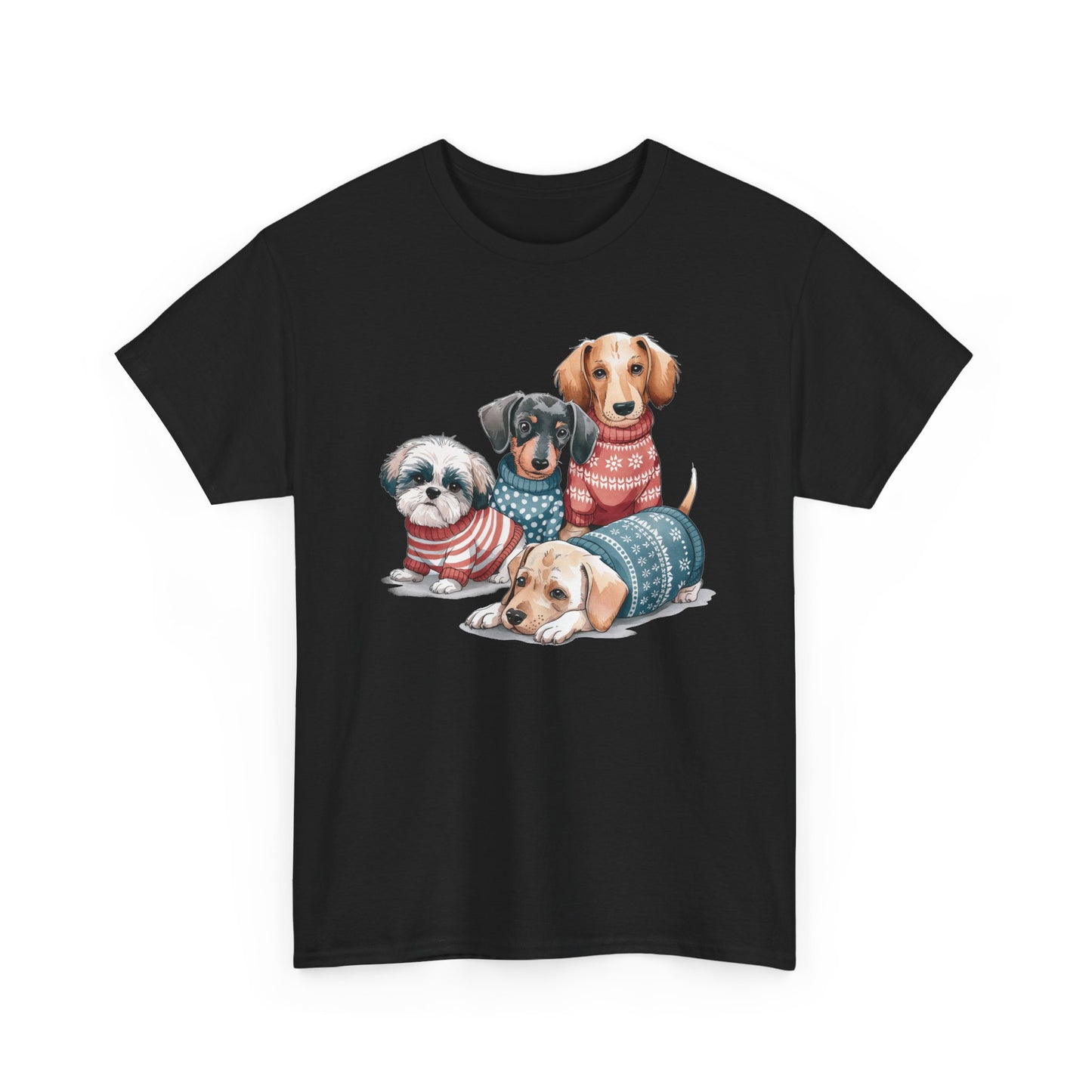 Dog Squad Tee — Cute Puppies in Cozy Sweaters Graphic T-Shirt