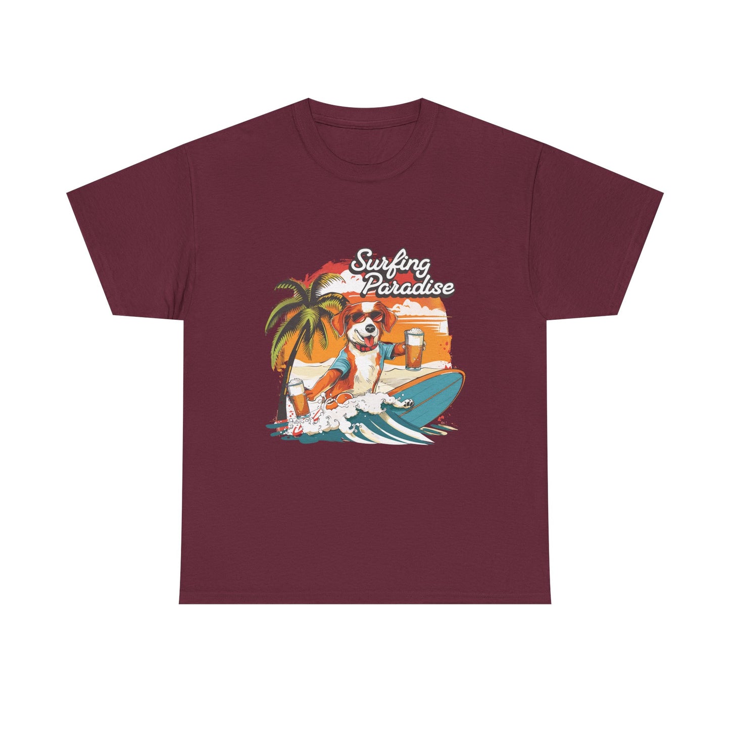 Surfing Paradise Dog T-Shirt – Retro Palm Beach Surf Tee