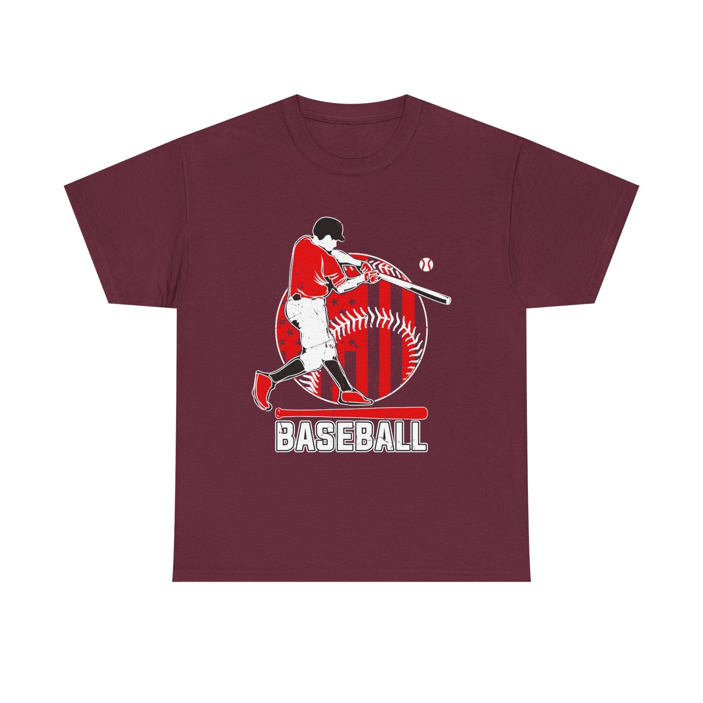 Baseball Player Graphic Tee — Vintage Red Batter Design