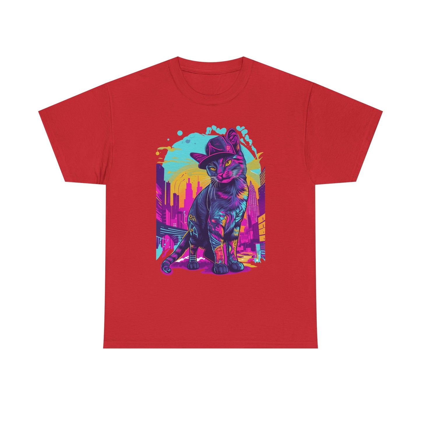 Neon City Cat Tee — Retro Vaporwave Cat T-Shirt