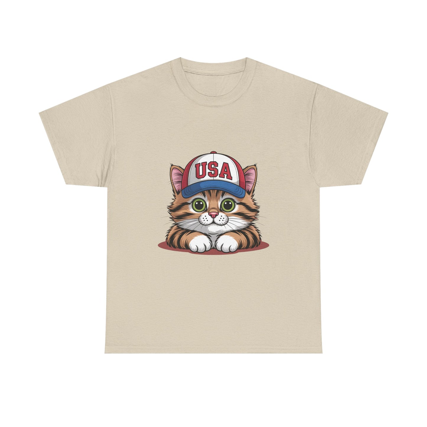 USA Kitten T-Shirt – Cute Cat Wearing USA Cap, Patriotic Fourth of July Tee