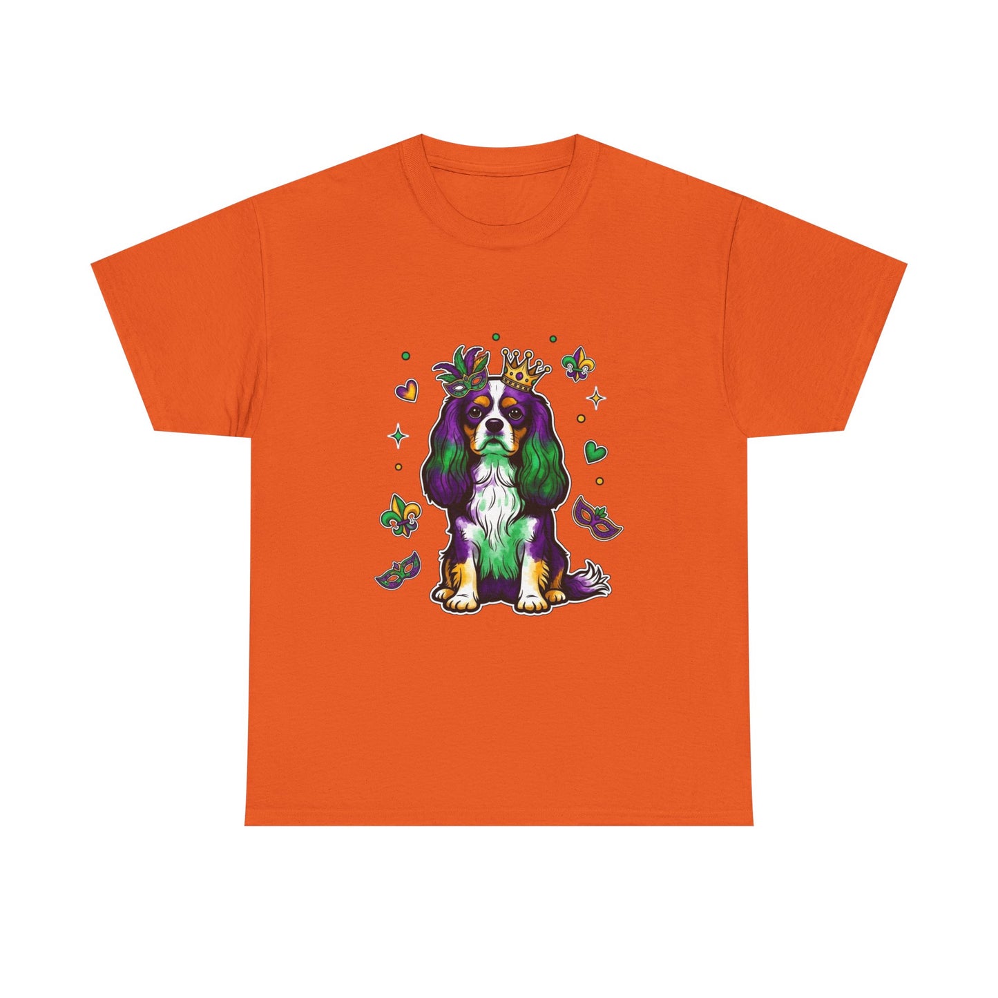 Mardi Gras Cavalier King Charles Dog T‑Shirt — King & Mask Festival Tee