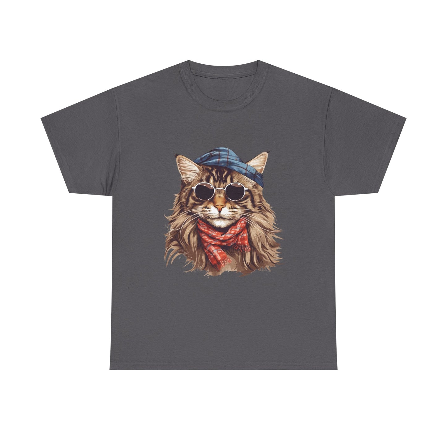 Cat Portrait Tee — Hipster Cat with Sunglasses & Bandana Graphic T-Shirt